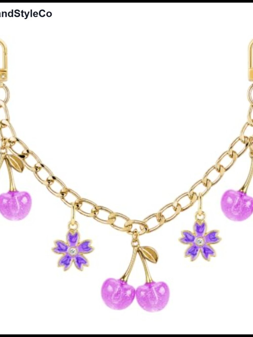 Vintage Cherry Flower Gold Keychain Bag Extender Chain